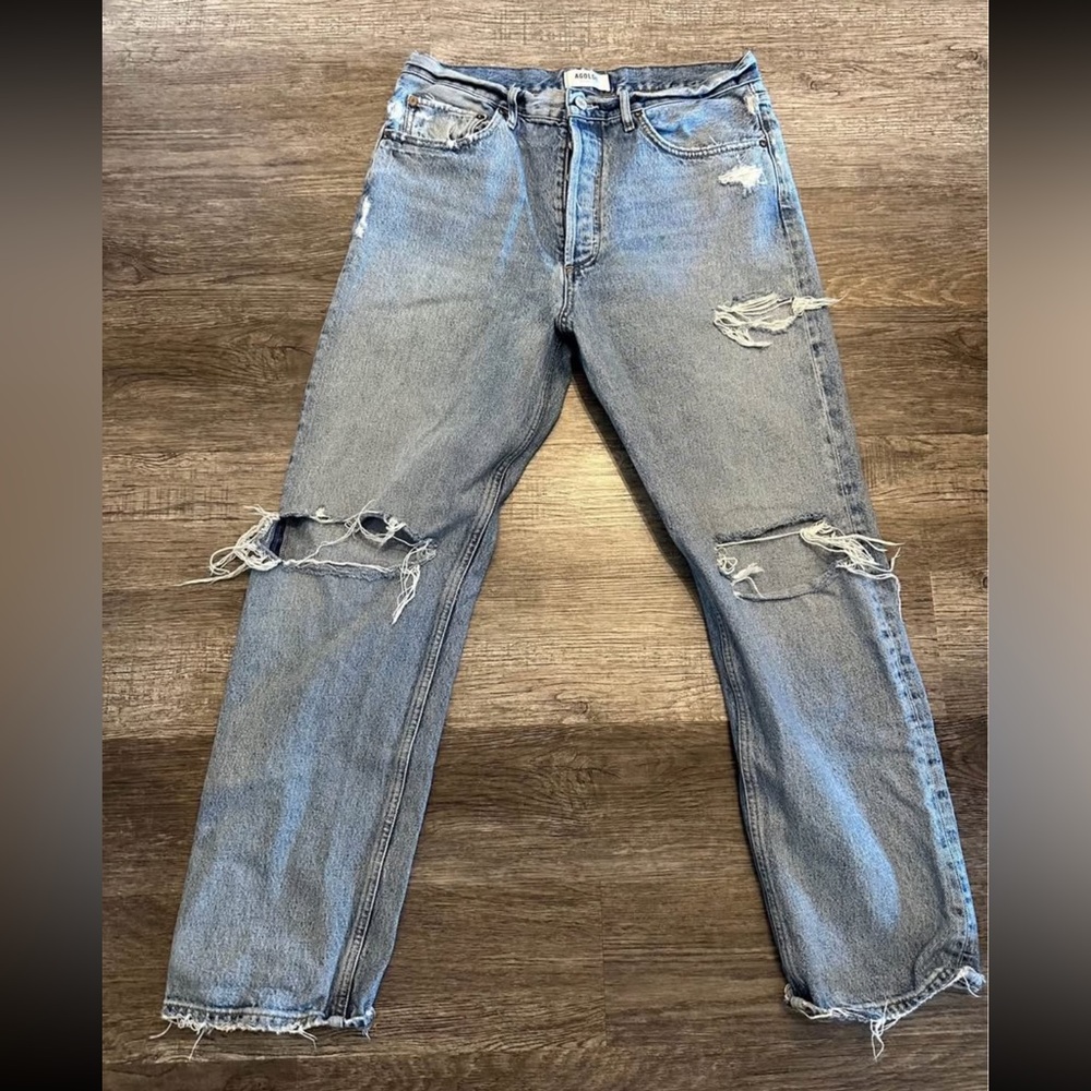 Agolde Light Blue Distressed Mom Jeans